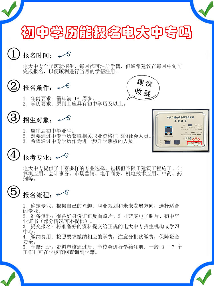 初中学历能报名电大中专吗